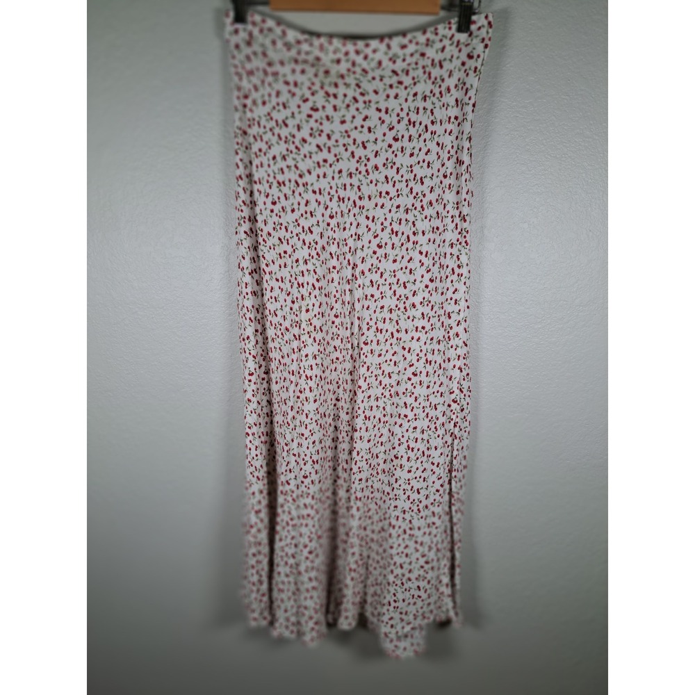 Realisation Par The Naomi Skirt Wild Cherry Silk Midi Slip Skirt White Red